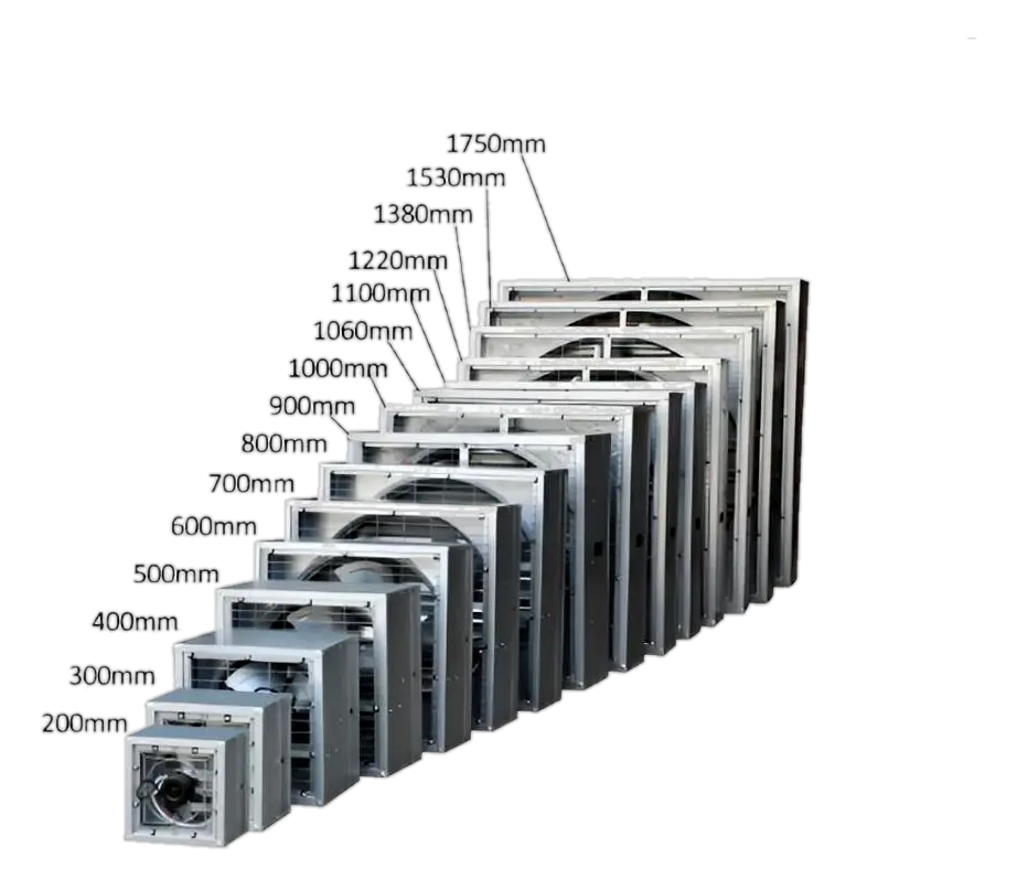 Ayzair Hammer exhaust fan size range from 200 mm to 1750 mm